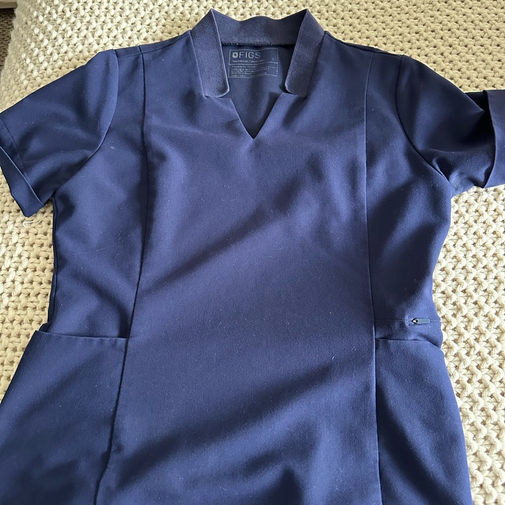 Figs Deep Blue V-Neck Top